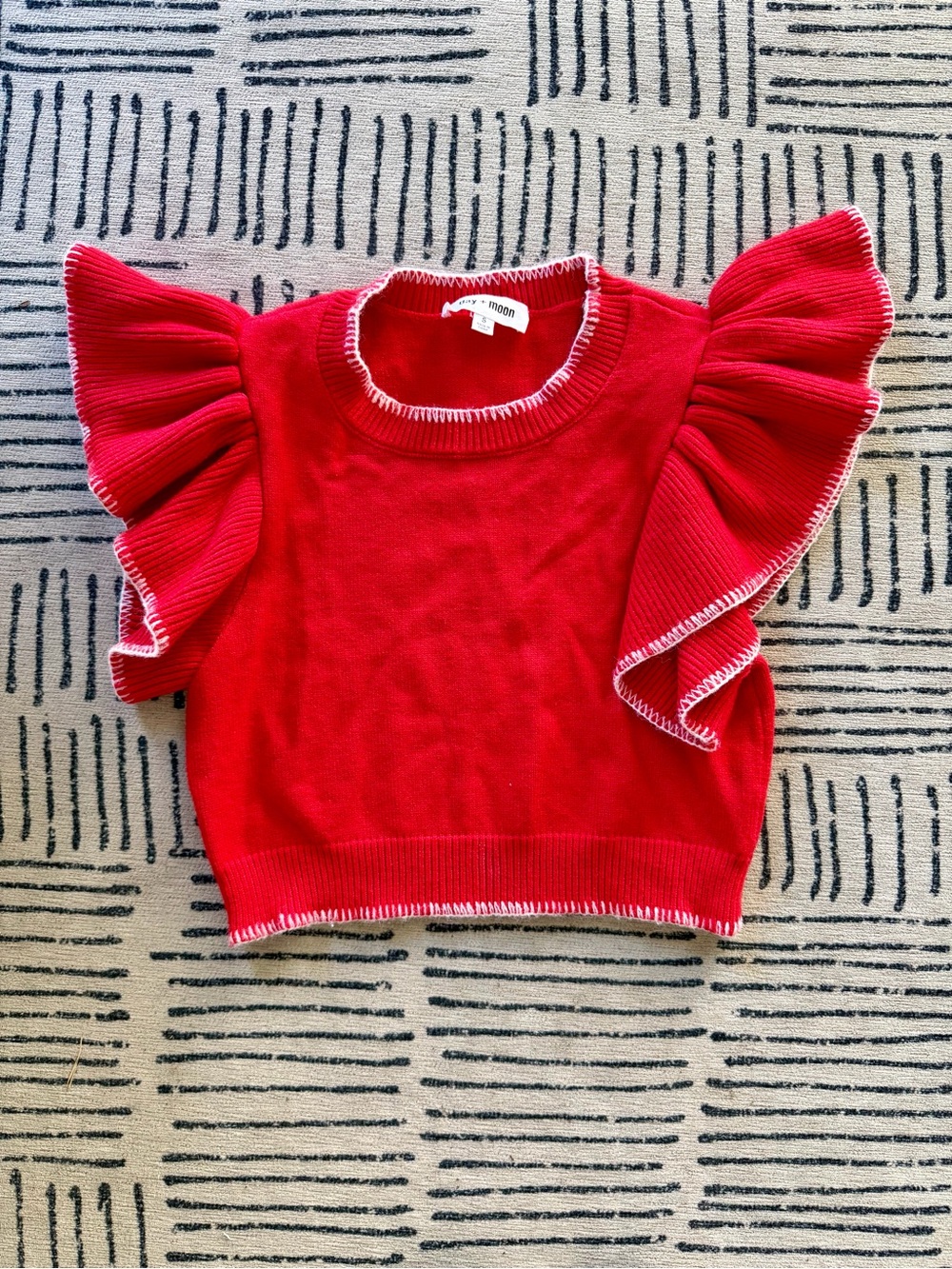 Day + Moon red knit crop sweater shirt
